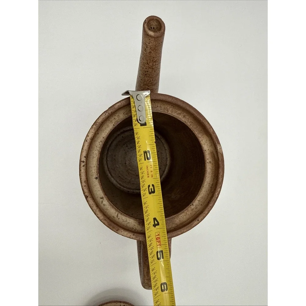 Vtg 1960's African Ceram Kloto Togo Glaze Pottery Pitcher Brown Hand Made Signed